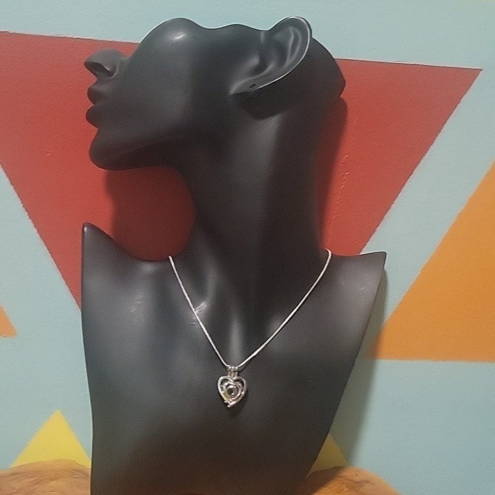New Double Heart Pearl Cage Necklace 18 Inch Chain Silver Plated